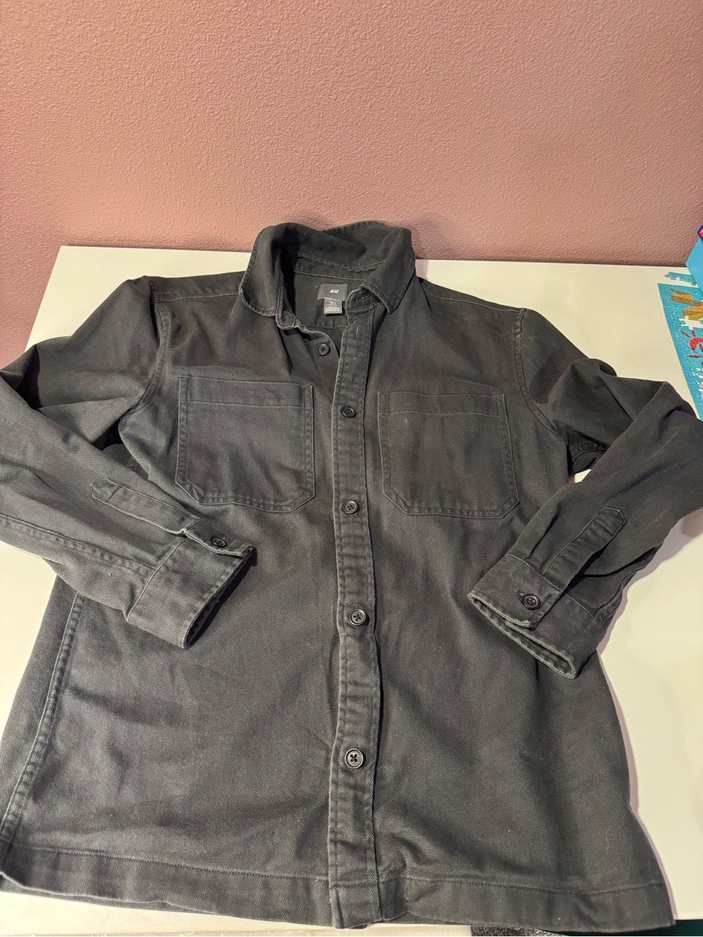 H&M Black Casual Button-Down Shirt with Chest Pockets